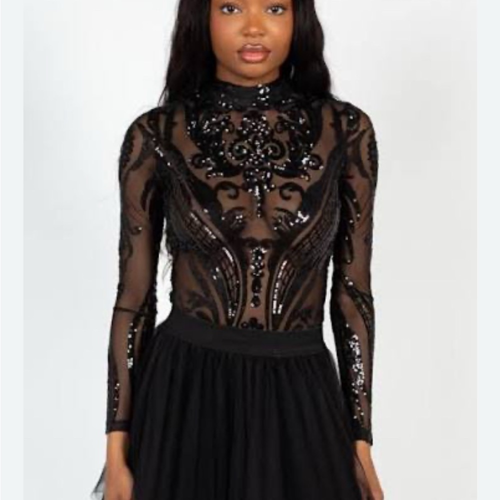 Elegant CHELSEA Black Sheer Embellished Top- Currently sold at Honey